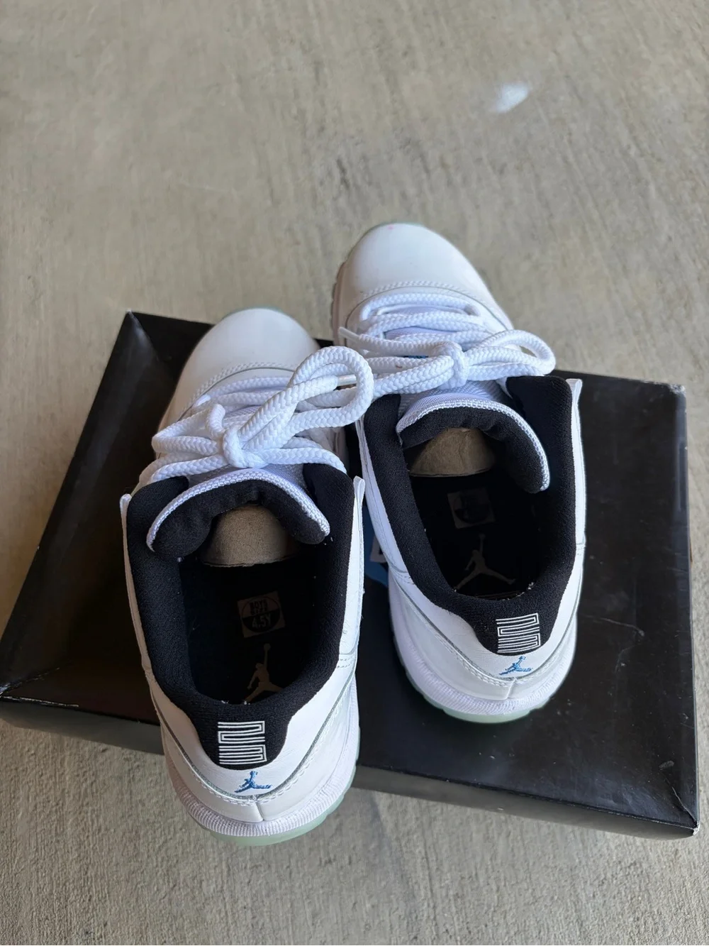 Jordan Kids White and Black Low-Top Sneakers with Light Blue Accents